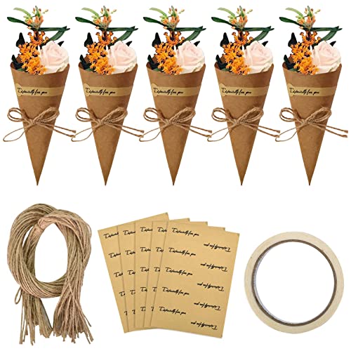 Hochzeit Konfetti Kegel, Kraftpapier Blumentüte, Kegeltüten Papier mit Juteschnur und Aufkleber, 50 Stück Hochzeitskonfetti Tüten DIY, Partytüten für Blütenblätter, Konfetti, Trockenblumen Hochzeit Konfetti Kegel, Kraftpapier Blumentüte, Kegeltüten Papier mit Juteschnur und Aufkleber, 50 Stück Hochzeitskonfetti Tüten DIY, Partytüten für Blütenblätter, Konfetti, Trockenblumen von Cleminsta