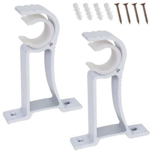 Wohnzimmer Gardinenstange Halterung 2 Stück Vorhangstangenhalter Aluminium Gardinenstangenhalter Robust Vorhang Stange Halter für Aufhängen von Rollos, Garderoben, Duschen (Weiß) von Cleminsta