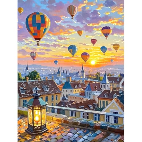 Malen Nach Zahlen Erwachsene,Heißluftballon Bastelset Gemälde,Kreativ Set für Erwachsene,DIY Handgemalt Ölgemälde Kit für Anfänger für Geschenke 30X40cm von Clendo