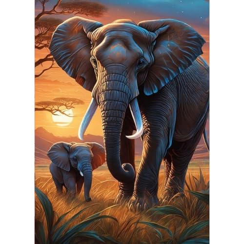 Malen Nach Zahlen Elefanten, Bastelset Gemälde Tiere, Kreativ Set für Erwachsene, DIY Handgemalt Ölgemälde Kit für Anfänger, 30X40cm von Clendo