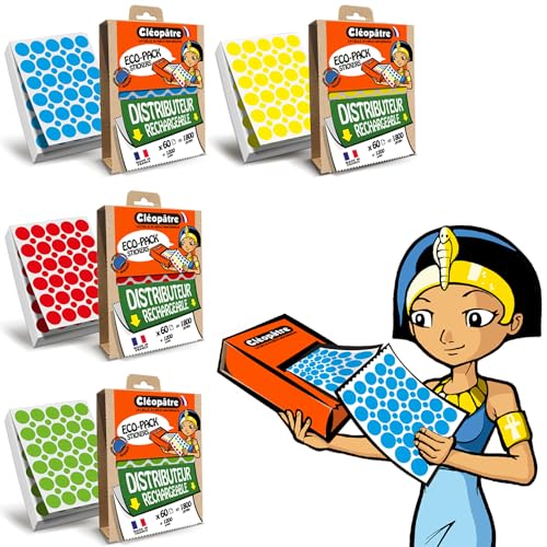 CLEOPATRE - Selbstklebende runde Aufkleber - 4 Farben - 4 Dosen Eco-Pack (7200 Aufkleber) von Cléopâtre