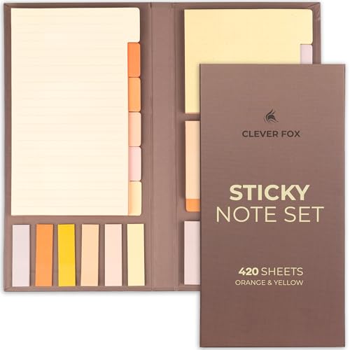 Clever Fox Haftnotizen Set - 420 linierte Notizen, Tabs & Lesezeichen für Bücher & Notizbücher - Büro Schreibtisch Zubehör & Zubehör (Orange & Gelb) von Clever Fox