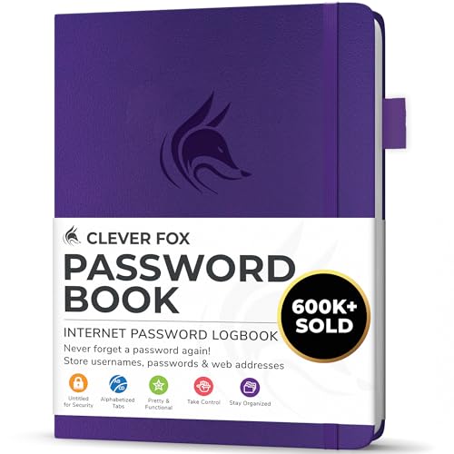 Clever Fox Passwortbuch mit Registerkarten - Adress- und Passwort-Organisationsbuch mit alphabetischen Registerkarten - Kleines Passwortbuch für Computer- und Website-Logins, Lila von Clever Fox