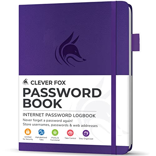 Clever Fox Passwortbuch mit Registerkarten - Adress- und Passwort-Organisationsbuch mit alphabetischen Registerkarten - Kleines Passwortbuch für Computer- und Website-Logins, Lila von Clever Fox