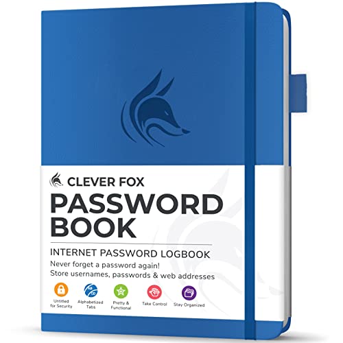 Clever Fox Passwortbuch mit Registerkarten - Adress- und Passwort-Organisationsbuch mit alphabetischen Registerkarten - Kleines Passwortbuch für Computer- und Website-Logins, Königsblau von Clever Fox