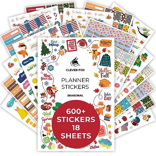 Clever Fox Saisonplaner-Aufkleber – 600+ Monats-, Urlaubs- und Jahreszeiten-Aufkleber für Ihren Planer, Monatstagebuch & Kalender – 18 Blatt, Set mit Aufklebern und Washi-Tape von Clever Fox Clever Fox Saisonplaner-Aufkleber – 600+ Monats-, Urlaubs- und Jahreszeiten-Aufkleber für Ihren Planer, Monatstagebuch & Kalender – 18 Blatt, Set mit Aufklebern und Washi-Tape von Clever Fox von Clever Fox