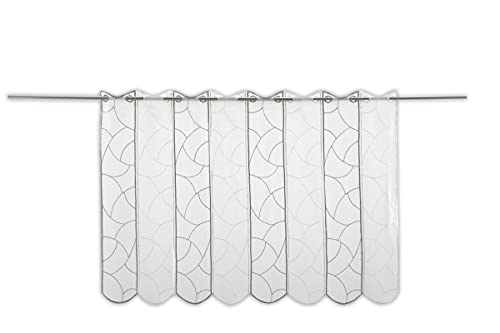 Nach Maß Scheibengardine taupe weiß bestickt Höhe 45/60cm Bistro Kurzgardine (60cm) von Clever-Kauf-24