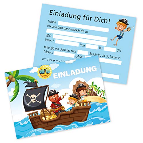 Clever Pool 15er Set Einladungskarten Kindergeburtstag, verschiedene Motive, Party-Einladungen für alle Anlässe (15 Karten Piraten) von Clever Pool