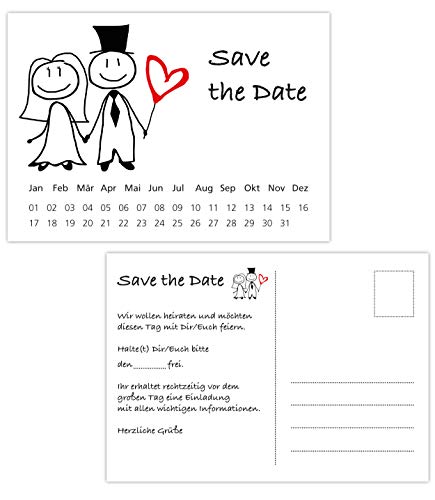 Clever Pool Postkarten Save the Date Karten, Hochzeit, Wedding, Hochzeitsleinladungen, Terminplanung Hochzeitsfeier (20 Karten Brautpaar) von Clever Pool
