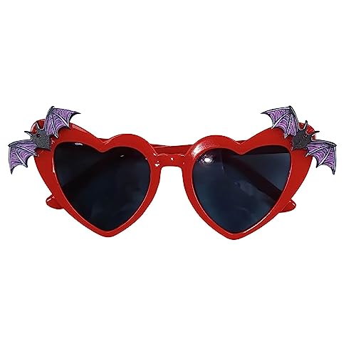 Clicitina Schwarze rote herzförmige Fledermaus-Sonnenbrille, Halloween-Zubehör, zwei Fledermaus-Sonnenbrillen, Zubehör, Halloween, Gothic, Gothic, Geschenke, SOq103 (B, Einheitsgröße) von Clicitina