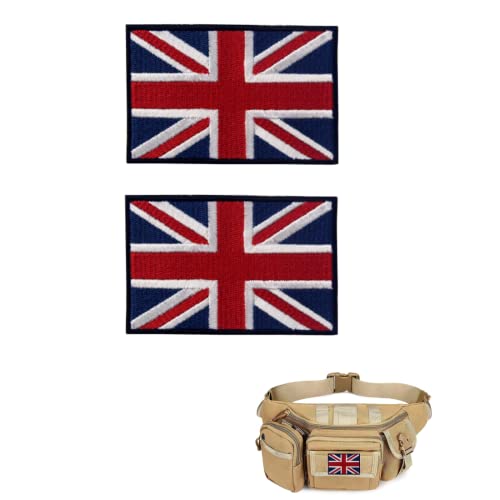 2 Stück taktischer Aufnäher mit britischer Union Jack-Flagge, bestickt, UK-Flagge, Klettverschluss, für militärische Patches, Jacken, Jacken, Logo, Blau und Rot von Click2u