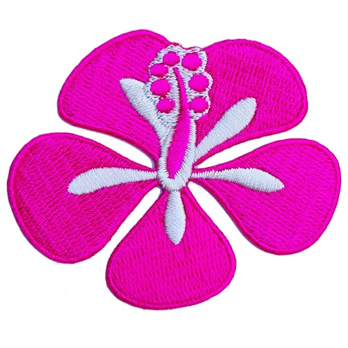 Aufnäher mit rosa Hibiskusblüten, bestickt, zum Aufbügeln, weißer Akzent, dekorative Applikation Aufnäher mit rosa Hibiskusblüten, bestickt, zum Aufbügeln, weißer Akzent, dekorative Applikation von ClickEmb