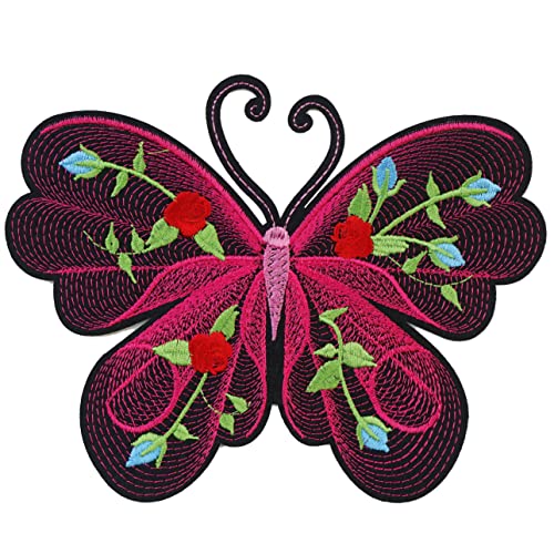 Aufnäher zum Aufbügeln, groß, Rosa mit Schmetterlingen, bestickt, dekoratives Reparatur-T-Shirt, Jeansjacke, Kleidung, DIY (Rosa) von ClickEmb