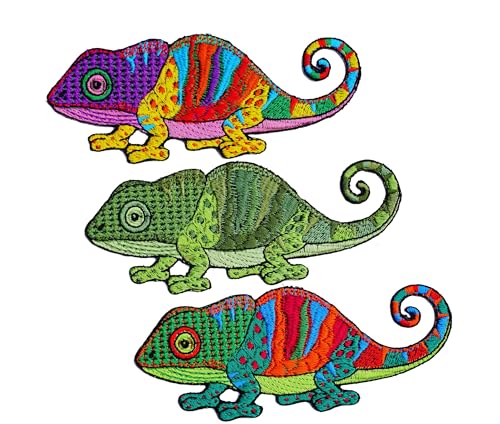 Chamäleon-Aufnäher zum Aufbügeln, Stoffapplikationen, Basteln, Eidechse, Gecko, Salamander, Wildtiere, 3 Stück Chamäleon-Aufnäher zum Aufbügeln, Stoffapplikationen, Basteln, Eidechse, Gecko, Salamander, Wildtiere, 3 Stück von ClickEmb