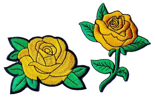 Gelbe Rose bestickte Flicken zum Aufbügeln mit Blumenapplikationen, 2 Stück, Blumenapplikation Gelbe Rose bestickte Flicken zum Aufbügeln mit Blumenapplikationen, 2 Stück, Blumenapplikation von ClickEmb