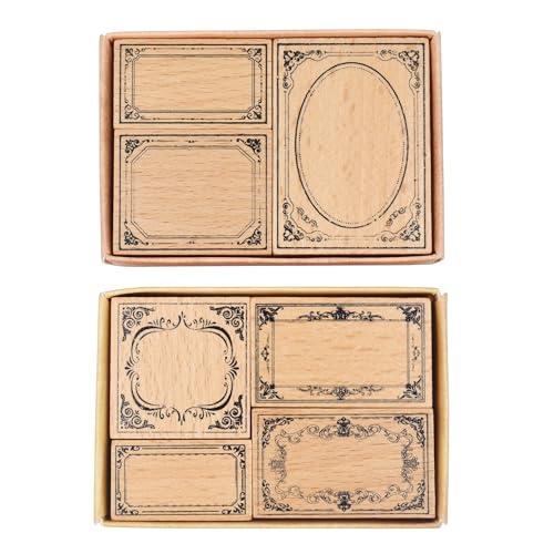 Cliocoo 7pcs Holz Gummi Stempel Set, Rahmenmuster Dekoratives Stempel-Set für Kunst Handwerk Journal Tagebuch Scrapbook Planer Brief Kartenherstellung M-19 (Set 3), SVCL010 von Cliocoo