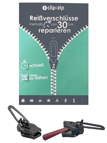 Reparatur Schieber Kunststoff Zipper (Schwarz, 3) von Clip&Zip