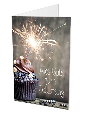 10 Geburtstagskarten (Klappkarten) CUPCAKE und 10 hochwertige, haftklebende Umschläge, Alles Gute zum Geburtstag von ClipDealer Edition
