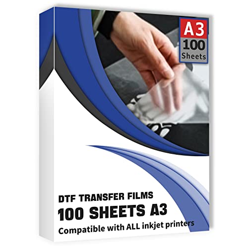 Clieve DTF Transferfolie, 100 Blatt DTF Transferfolie Papier A3 (29,7 x 41,9 cm) für Epson Tintenstrahldrucker DTG Drucker Direktdruck auf T-Shirts Textil von Cliseve