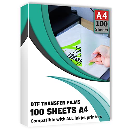 Clieve DTF Transferfolie, 100 Blatt DTF Transferfolie Papier A4 (21,6 x 29,8 cm) für Epson Tintenstrahldrucker DTG Drucker Direktdruck auf T-Shirts Textil von Cliseve