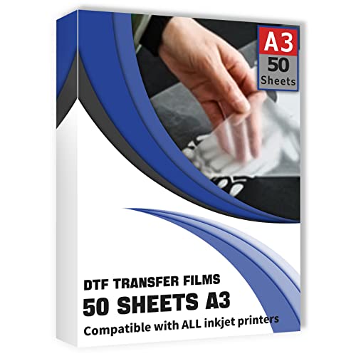 Clieve DTF Transferfolie, 50 Blatt DTF Transferfolie Papier A3 (29,7 x 41,9 cm) für Epson Tintenstrahldrucker DTG Drucker Direktdruck auf T-Shirts Textil von Cliseve