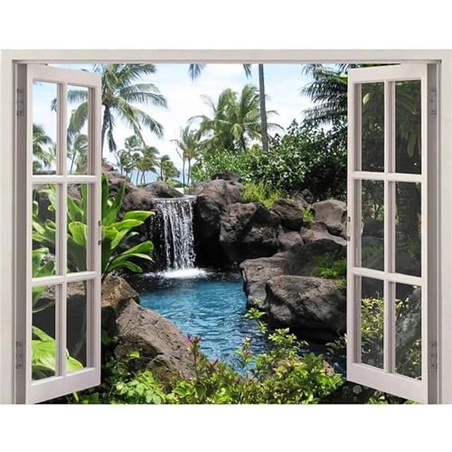 Diamond Painting Spa am Fenster, DIY 5D voller Round Diamant Painting Bilder Mosaikherstellung Cross Stickerei Malerei Kits Erwachsene Kinder für Geschenk Zuhause Wanddekoration 30x40cm A169 von Clldy