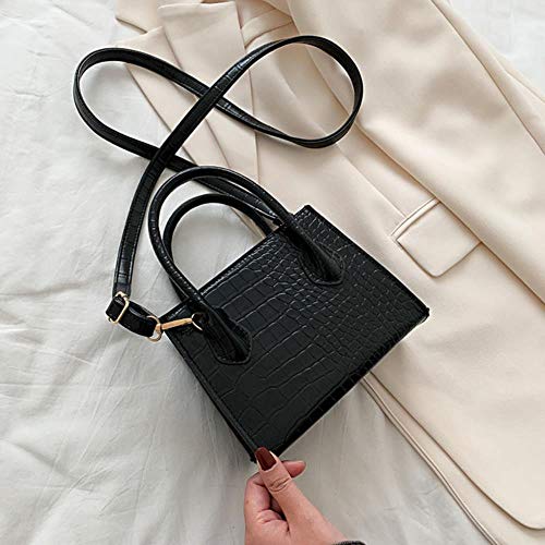 Cllym Kleine Krokodil-Muster Fest Farbe PU-Leder Crossbody Beutel für Frauen-Sommer-Dame-Schulter-Handtaschen Female Einfachen Totes,SCHWARZ,17 x 22 x 8 cm von Cllym