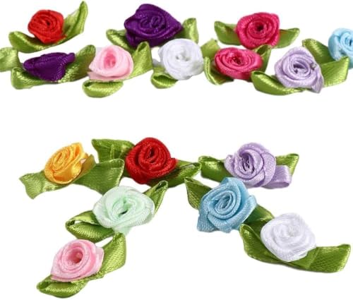 Mini-Band, Rosen-Ornament, Satin-Stoffrosen mit Blättern, Rosen, Nähapplikationen und Verzierungen für Jacke, Rock, Kunstdekoration, 100 Stück Mini-Band, Rosen-Ornament, Satin-Stoffrosen mit Blättern, Rosen, Nähapplikationen und Verzierungen für Jacke, Rock, Kunstdekoration, 100 Stück von Clockjuan