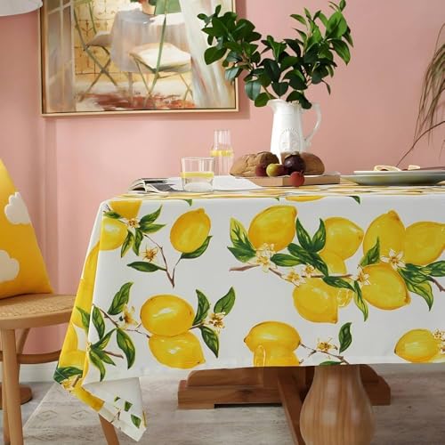 Clothfuna Abwischbare Zitronen-Tischdecke, Zitronengelb, Obst-Tischdecke, abwischbar, wasserdicht, öldicht, für Esstisch, Party, Hochzeit, Geburtstag, Outdoor, 135 x 260 cm von Clothfuna