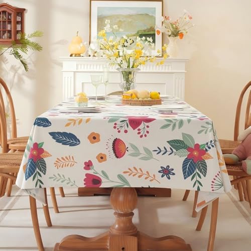 Clothfuna Frühlingsblumen-Tischdecke, Leinen-Esstischdecke, lebendige bunte Blumen, Zweige, Blätter, bedruckte Tischdecke für Party, Garten, Terrasse, 120 x 120 cm von Clothfuna