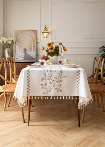 Clothfuna Leinentischdecke, quadratisch, Beige, Stickerei, Tischdecke, Kaffeeblätter, Baumwollstoff, Tischdecke mit Quasten für Party, Esstisch, Urlaub, 140 x 180 cm Clothfuna Leinentischdecke, quadratisch, Beige, Stickerei, Tischdecke, Kaffeeblätter, Baumwollstoff, Tischdecke mit Quasten für Party, Esstisch, Urlaub, 140 x 180 cm von Clothfuna
