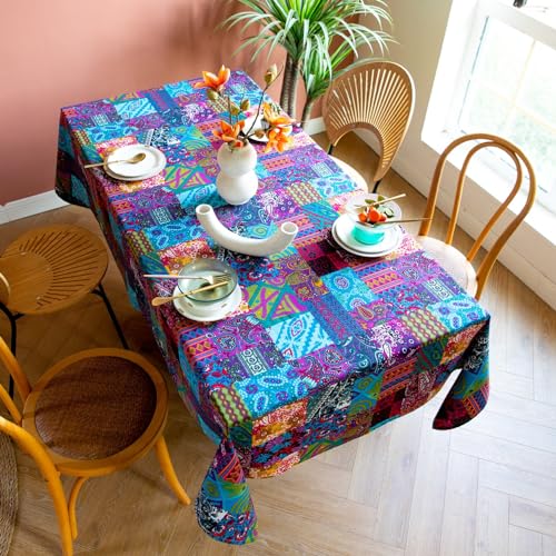 Clothfuna Quadratische böhmische ethnische Tischdecke, Boho-Patchwork, Schottenkaro-Tischdecke, indisches Blumenmuster, Gingham-Tischdecke, blau-violett, für Küche, Esstisch, Party, 140 x 357 cm Clothfuna Quadratische böhmische ethnische Tischdecke, Boho-Patchwork, Schottenkaro-Tischdecke, indisches Blumenmuster, Gingham-Tischdecke, blau-violett, für Küche, Esstisch, Party, 140 x 357 cm von Clothfuna