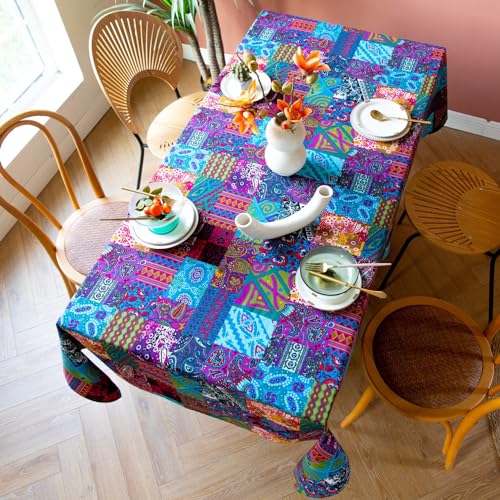Clothfuna Quadratische Boho-Tischdecke im Ethno-Stil, Bohemia-Patchwork, Schottenkaro-Tischdecke, indisches Blumenmuster, Gingham-Tischdecke, blau-violett, für Küche, Esstisch, Party, 61 x 61 cm Clothfuna Quadratische Boho-Tischdecke im Ethno-Stil, Bohemia-Patchwork, Schottenkaro-Tischdecke, indisches Blumenmuster, Gingham-Tischdecke, blau-violett, für Küche, Esstisch, Party, 61 x 61 cm von Clothfuna