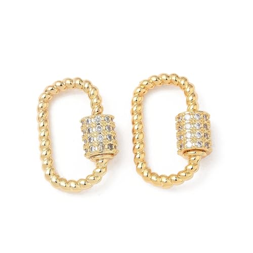 Clotiry 10 x Kristall-Schraubverschluss für Schlüsselanhänger, Mikro-Pavé-Fassung, Zirkonia, goldfarben, Messing, oval, Schraubverschluss für Schmuckherstellung von Clotiry