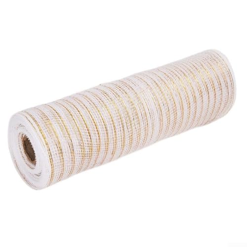 Flexibles Deko-Mesh-Band zum Basteln, perfekt für Schleifen und Kränze zu jedem saisonalen Thema (weiß + gold) von Cloudpower