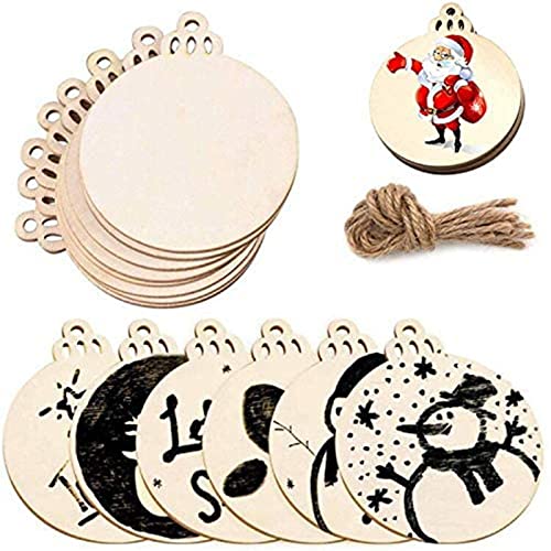 30pcs DIY Weihnachtsbaumanhänger,Runde Holzscheiben Weihnachten Holz Ornamente zum Basteln für Weihnachten Party Ostern Hochzeit von Cloudsemi