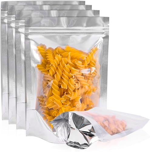Cloudslucky 30 Stück 20x30 cm Mylar Beutel mit Reißverschluss, Standbodenbeutel mit klare Fenster Beutel, Aluminiumfolie Verpackung für Verpackungstüte Lebensmittellagerung von Cloudslucky
