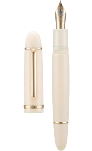 Clouism Farbenfroher Füllfederhalter aus Kunstharz, 0,5 mm, feine Spitze, glattes Schreibwaren, Geschenk, Stifte für Bürobedarf (Elfenbein-Goldclip, F) von Clouism