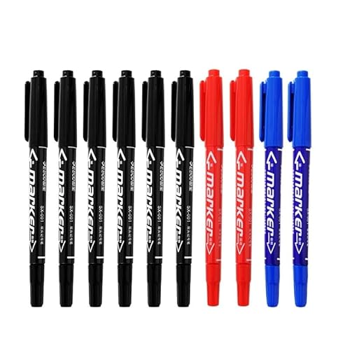 Clouism Permanent-Marker mit Doppelspitze, feine Spitze, wasserdicht, ölig, schwarz, rot, blaue Tinte, Malerei, Büro- und Schulbedarf (6 Schwarz, 2 Rot, 2 Blau), 10 Stück von Clouism