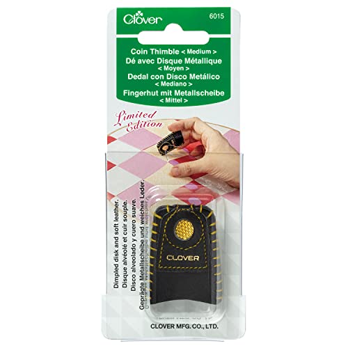 Clover CL6015 schwarzes, goldfarbene Messingscheibe, weiches Leder, Nähnadel, Quilt-Fingerhut, mittelgroß, M, Schwarz von Clover