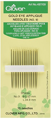 Clover Gold Eye Applique Needles-Size 9 15/Pkg Nähnadel, Metalllegierung, No.9 von Clover