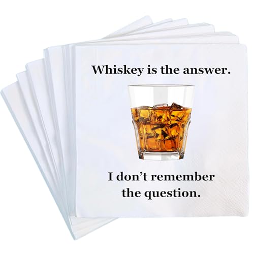 Whiskey-Cocktail-Servietten, 50 Stück, weiß, lustige Bourbon-Whiskey-Verkostung, Party-Zubehör, Geschenkideen für Whisky-Liebhaber, Enthusiasten, 12,7 x 12,7 cm von Cloverjoyed