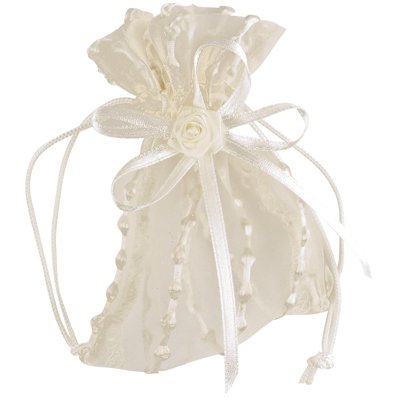 Club Green Organza Satin gestreift Tasche, elfenbeinfarben, 10 x 7 cm, 10 Stück von Club Green