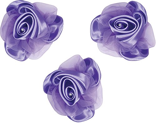 Club Green Satin Organza Rose mit Clip, lila, 10 cm, 3 Stück von Club Green