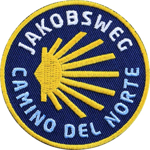 1 x Jakobsweg Camino del Norte rund gestickt 62 mm/Patch Patches Aufbügler Aufnäher Bügel-Flicken zum Aufbügeln Aufnähen/Pilgern Pilgerweg Wandern Wanderweg Santiago (Navy) von Club of Heroes