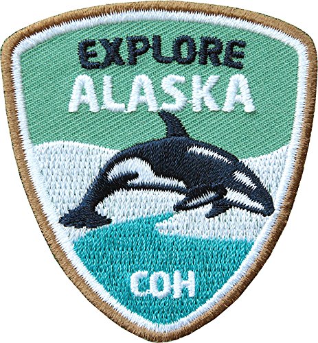 2 x Alaska Aufnäher 55 x 60 mm gestickt/hochwertige Applikation mit Orka Wal/Abzeichen Aufbügler Flicken Bügelbild Patch/Patches zum aufbügeln auf Kleidung Rucksack/Club of Heroes von Club of Heroes