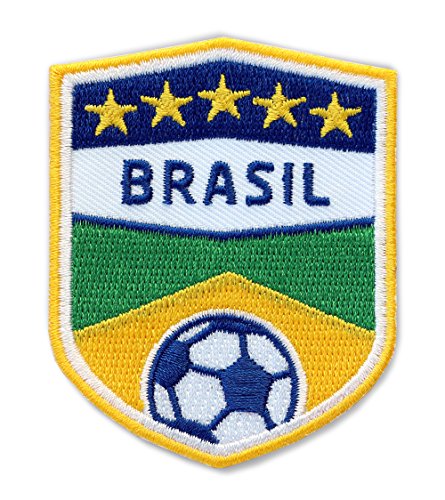 2 x Brasil Fussball Abzeichen 70 x 55 mm / Brasilien Aufnäher Aufbügler Applikation Patch Bügelbild für Kleidung Trikot / Football Team Dress Welt-Meister Flagge Fan von Club of Heroes