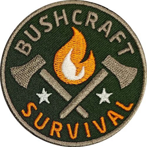 2 x Bushcraft Survival Patch 62 mm gestickt/Outdoor Überleben Prepper Camping Feuer Axt Camp/Patches Aufbügler Aufnäher Bügel-Flicken zum Aufbügeln Aufnähen/Club of Heroes (Moosgrün-Grau) von Club of Heroes