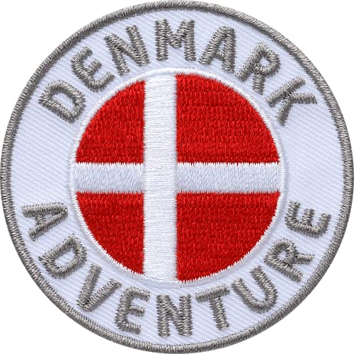 2 x Dänemark Abzeichen gestickt 60 mm/Abenteuer Reise Urlaub Küste Wandern Flagge Wappen Skandinavien dänisch/Aufnäher Aufbügler Flicken Sticker Patch/Reiseführer Landkarte Buch Camping von Club of Heroes