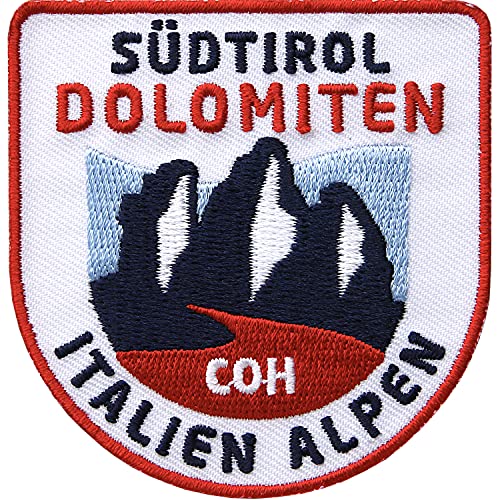 Dolomiten Südtirol 64 x 66 mm gestickt/Aufnäher Aufbügler zum aufnähen aufbügeln/Sella Marmolada Ortler Bozen Italien Alpen Meran Wandern Wanderführer/Club of Heroes von Club of Heroes